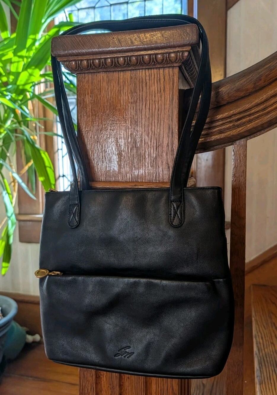 Stone Mountain Black Soft Vegan Leather Shoulder Bag Multiple Pockets